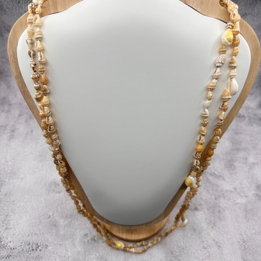 Natural Seashell Multi Strand Necklace Long Coastal Boho Vintage Beach Jewelry
